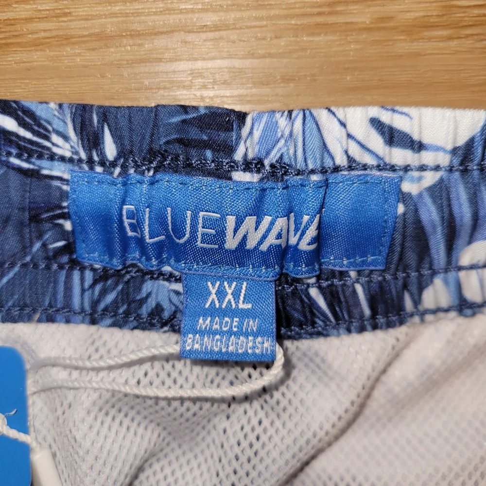 Bluewave Mens Swim Trunk Shorts Blue White Leaf Size XXL New